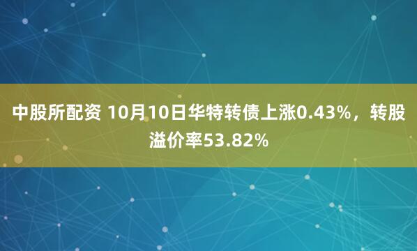 中股所配资 10月10日华特转债上涨0.43%，转股溢价率53.82%