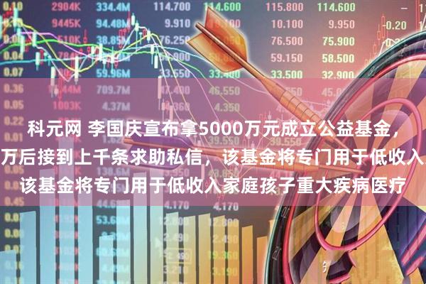 科元网 李国庆宣布拿5000万元成立公益基金，称给嫣然医院捐款100万后接到上千条求助私信，该基金将专门用于低收入家庭孩子重大疾病医疗